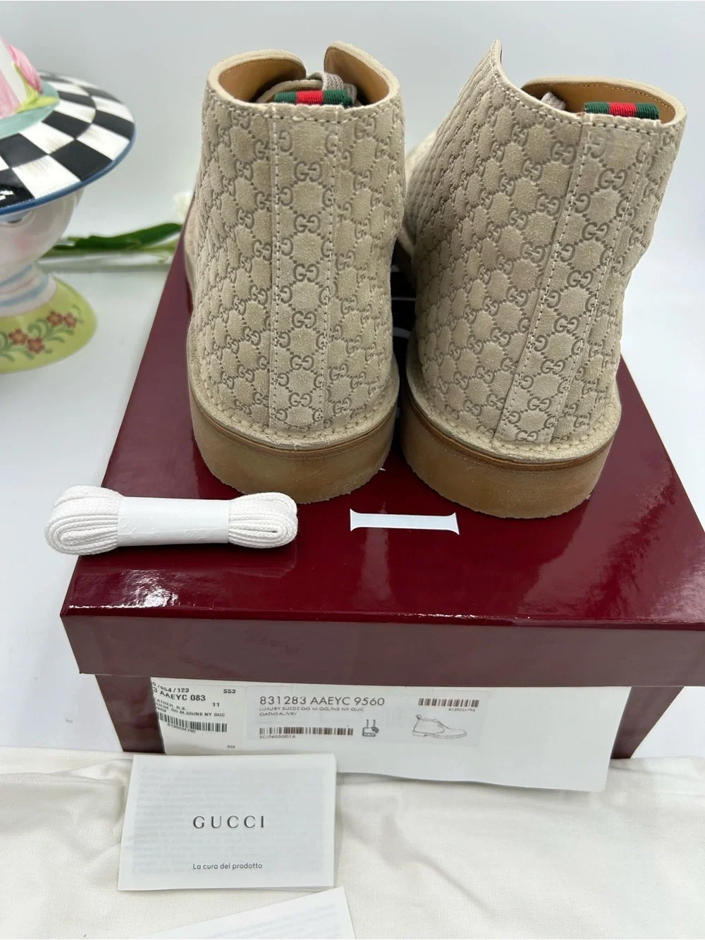 Men's Gucci suede GG embossed desert boots in oatmeal size 11 made in Italy